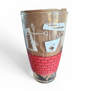 Vtg Libbey LARGE Iced Tea Glass, 32 Ounce Retro Mod Tumbler Red White